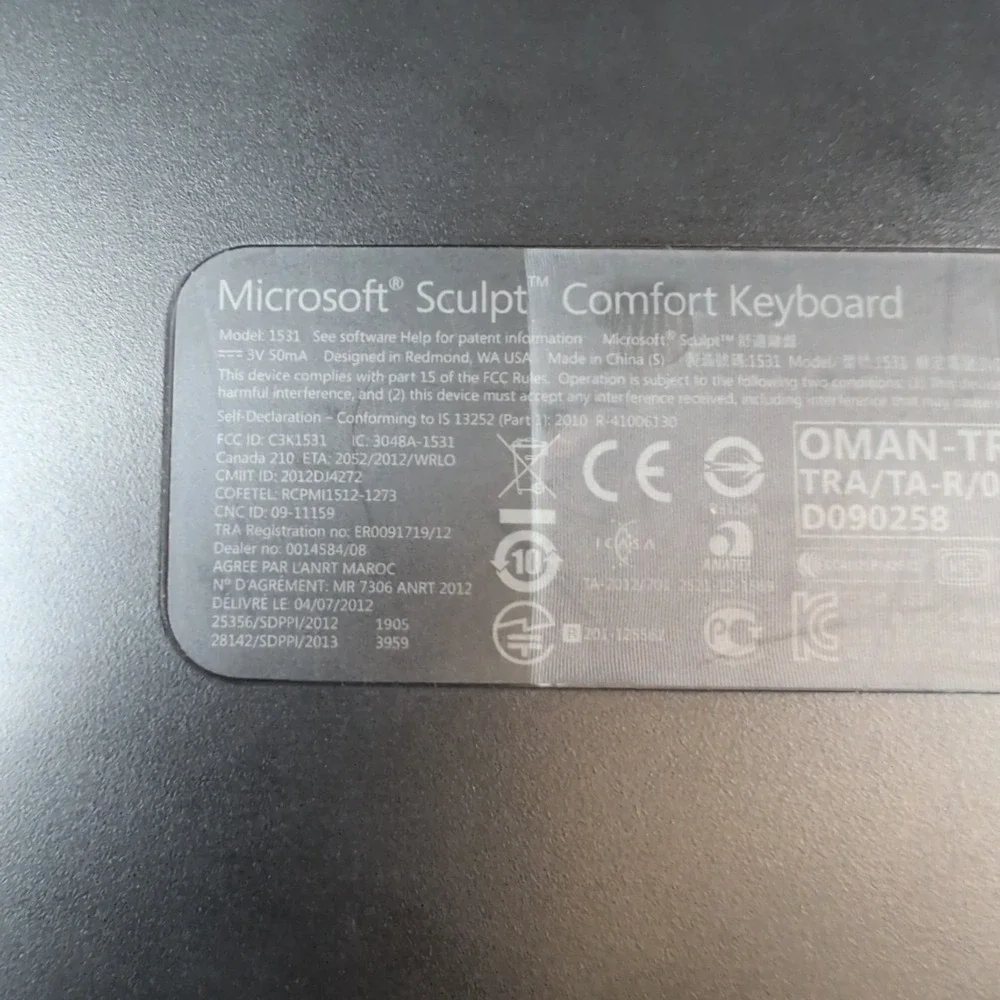 Microsoft Sculpt Comfort Keyboard Wireless Black KGR1173 Mod. 1531 *No Receiver*